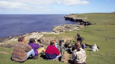 Visitors on the cliffs, Noss NNR, Shetland. ©Lorne Gill/NatureScot